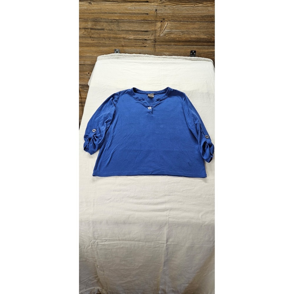 Chicos Top , Cobalt Blue   3/4 sleeve Henley-style Knit Top. Women's Size 2